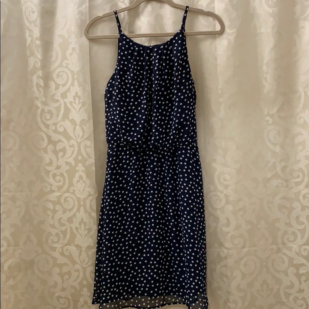 Navy Blue and White Polka Dot Dress